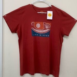 Life is Good Womens XL Short Sleeve T Shirt Maroon Classic Fit 100% Cotton NWT